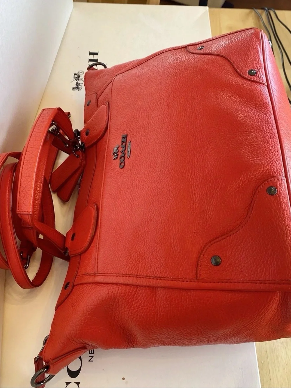 Coach mickie red pebbled Leather Satchel Shoulder crossbody purse w/dust bag